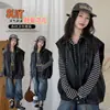 Conjunto de Otoño Estilo Coreano para Niñas 2026 Nuevo Moda Chaleco Pantalones Rectos a Rayas Camiseta Atuendo de Tres Piezas de Moda para Niños Mayores