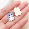 Luminária Pendente de Liga de Metal com Pingente de Gato Estampado Fofo Borda Dourada Gato Pequeno Animal de Estimação Artesanal Cola de Creme Acessórios para Joias DIY Atacado
