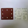 Suministrado Directamente por el Fabricante, 115*110mm 8 Agujeros Cuadrado Óxido de Aluminio Flocado Papel de Lija Rojo, Papel de Lija Flocado Más Vendido Transfronterizo