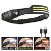 Nueva Linterna Frontal de Silicona Transfronteriza con Inducción de Onda Carga USB Luz Alta Camping al Aire Libre Correr Pesca Linterna Frontal COB