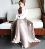Falda Larga Midi Retro con Pliegues Acordeón de Cintura Alta Color Metálico de Sirena Acampanada para Mujer Otoño/Invierno 2026