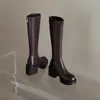 Botas hasta la rodilla tacones altos primavera y otoño botas ajustadas suela gruesa sensación nicho talla grande no excediendo 2026 nuevo estilo tacón grueso diseño de caballero