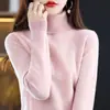 Otoño Invierno Nuevo Jersey de Lana Pura para Mujer Cuello Alto Color Sólido Holgado Corto Cachemira Tejido Capa Base Suéter