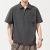 Polo Americano de Alta Qualidade com Meio Zíper, Manga Curta, Bolsos Funcionais, Corte Solto, Casual, Camiseta Tooling Masculina de Verão