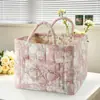 Cesta Floral para Textiles del Hogar, Cesta para Ropa Sucia, Caja de Almacenamiento Ligera, Estilo Dulce y Fresco, Cesta Plegable Portátil para Snacks