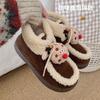Calzado de Exterior Galleta de Nariz Roja Cálidas Botas de Nieve para Mujer Invierno Nuevo Cordón Bisel Zapatos de Algodón del Noreste Ins
