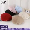 Boina de Punto Hueca de Color Sólido Estilo Japonés para Mujer, Boina Artística de Pintor Delgada y Transpirable de Verano, Boina para Adelgazar el Rostro
