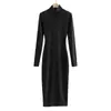 Ap20372-25 Novo Estilo Outono e Inverno Estilo Europeu e Americano Outono e Inverno Quente Espessado Escovado Gola Alta Manga Longa Bodycon Vestido