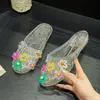 Zapatillas de Cristal Florales Coloridas de Venta Caliente Transfronteriza para Mujer, Zapatos de Gel Retro de Moda para Exteriores de Verano