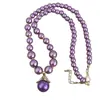 Collar de Perlas Moradas para Mujer, Cadena Larga para Suéter, Elegante Cadena para Clavícula con Colgante de Cristal Vintage, Accesorio de Moda Versátil
