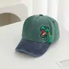 Boné de Baseball Infantil de Algodão Lavado Transfronteiriço com Bordado Estilo Americano de um Tiranossauro Rex, Chapéu de Sol Casual Vintage para Uso Externo