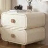 Mesita de noche tipo crema, mesita de noche de madera maciza y cuero para dormitorio, simple, moderna, minimalista, no requiere instalación, pequeño mueble de almacenamiento