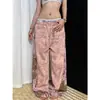 Comercio transfronterizo Calle nicho Pantalones deportivos Estampado de leopardo sucio Parche VIKK Tie-dye Gris oscuro Pantalones casuales
