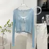 Cárdigan de punto con cordones y volantes de manga larga para mujer, protección solar, prenda exterior fina de verano para combinar con faldas, top corto para cubrir del aire acondicionado