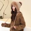 Gorra de Felpa Estilo Lei Feng para Otoño e Invierno, Gorro de Punto para Niños con Bola de Pelo Grande de Amor, Protección para Orejas, Gorro Grueso para Exteriores Resistente al Frío y Mantener Caliente, Cubre Cabeza