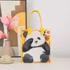Bolsa de Panda Estilo Chino con Bambú y Estampado de Dibujos Animados, Bolso de Fieltro, Bolso Tote Simple Portátil, Almacenamiento Ligero