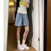 Shorts de Mezclilla Azul Tencel para Mujer, Nuevo Estilo Verano 2026, Petite Cintura Alta Adelgazantes Casual Versátil Pierna Ancha Largo de Rodilla