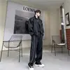 Cardigã casual de outono, jaqueta com gola alta, conjunto esportivo para homens, design solto, calças pantalona fluidas, conjunto de duas peças