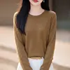 Capa base de punto de lana para mujer con cuello redondo, sencilla, de manga larga, elegante, casual, versátil, nuevo estilo otoño/invierno, top tipo jersey de corte holgado