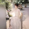 Nuevo Diseño Chino Claro Sentido Cuello en V Bordado Estéreo Manga Larga Verano 2023 Nuevo Cárdigan Elegante Traje de Falda
