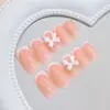 Parches para Manicura Blancos Elegantes Estilo Francés con Lazo Dulce y Sencillo Estilo Europeo y Americano Uñas Portátiles Extraíbles 24 Piezas