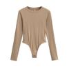 Macacão Liso Estilo Kardashian Feminino Estilo Americano Elastano Slim-fit Manga Longa Camiseta Base Tricotada Europeia e Americana Top