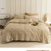 Juego de Cuatro Piezas de Algodón Puro Estilo Japonés de Lujo Ligero, Estilo Sencillo, Funda Nórdica con Tejido Jacquard Lavado, Funda de Colcha, Sábana Ajustable, Sábana Plana, Ropa de Cama