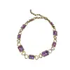 Bronce Antiguo Occidental Chapado 18 Oro Retro Viejo con Strass Morado Cuadrado con Lazo Oro Liso