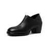 Mocassins de Couro Genuíno Impermeáveis com Plataforma e Salto Bloco para Mulheres 2026 Novo Estilo Sapatos de Couro de Ovelha de Salto Alto com Corte Profundo Sapatos de Couro com Solado Espesso de Uso Duplo