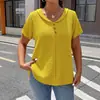 2026 Verano Nueva Ropa de Mujer Amazon Wish Transfronteriza Europea y Americana Color Sólido Texturizado Plisado Cuello de Muñeca Botón Camiseta