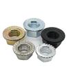 Parafuso com face de flange porca anti-afrouxamento galvanizada cor zinco com arruela com dente porca antiderrapante com porca de trava autotravante preta dura
