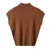 Top de punto sin costuras de una pieza para mujer, de lana, con hombros caídos, cuello semi alto y mangas cortas abullonadas, otoño 2026, capa base con tacto de alta gama