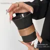 Taza de Café Colgante de Obsidiana Negra Simple de Alto Valor, Taza de Té Antiescaldado, Taza de Vidrio Mate, Taza para Latte, Taza para Beber en Casa