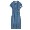 Vestido de Verano Xingge de Mezclilla de Acetato Tencel: Cae con suavidad, es suave y transpirable, ciñe la cintura para un efecto adelgazante y exuda una sensación de elegancia