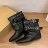 Botas de punta cuadrada 2026 botas plisadas tacón oculto botines nuevos para mujer estilo francés fruncido hebilla otoño pantalones western