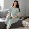 Pijama de verão feminino, manga curta, calça longa, modal, fino, tamanho grande, modelagem solta, roupa de casa fresca para mães de meia-idade