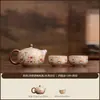 Bule de Chá Jun Ware Dunhuang com Videira de Lótus para Uso Doméstico Cerâmica Xi Shi Bule Único Conjunto de Chá com Duas Xícaras Presente de Alta Qualidade