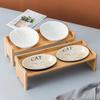 Suporte de Tigelas para Pets de Bambu Tigelas Duplas de Cerâmica Tigela de Comida para Gatos de Aço Inoxidável Tigela para Cachorros Fabricante Atacado Combinação de Tigelas Duplas
