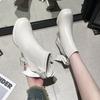 Novo Estilo Chanel-Inspirado Celebridade da Internet Francesa Mary Jane Baixa Salto Alto Retrô 2024 Nude Bico Redondo Botas