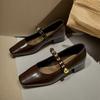 Elegante cabeça quadrada Mary Jane sapatos femininos 2025 primavera e outono novo retro nicho vestido salto baixo fundo macio boca rasa único