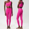 Traje de Yoga de Dos Piezas para Mujer Talla Grande Elástico para Correr Deportes Fitness con Tirante Único de Onda Pequeña Transfronterizo y Pegamento Líquido