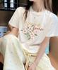 Camiseta de Algodón de Manga Corta para Mujer en Verano Estilo Coreano Holgada Cuello Redondo Estampado a la Moda Versátil Estilo Ins Top Ropa de Mujer de Moda Exportación