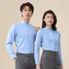 Camisa social profissional de manga longa para trabalho, camisa com gola alta para entrevista, camisa branca de gola redonda para mulheres, roupa de trabalho elegante para o outono para o trajeto