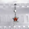 Anillo para ombligo rojo con colgantes de estrella, cruz, sol, adornos para ombligo, joyería para perforaciones transfronteriza, venta al por mayor de comercio electrónico