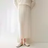 Falda de punto para mujer, nueva de otoño e invierno, 100% cachemir puro, con cintura elástica, elegante y con estilo, línea A de pelo largo cepillado
