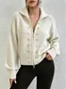 Marca independiente transfronteriza, color liso, muy adornado, de doble botonadura, cuello alto, cárdigan de punto con cremallera, top de moda de otoño nuevo