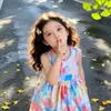 Vestido de Algodão com Seda Lyocell para Meninas, Estilo Fino de Verão, Vestido de Alça Fresco e Respirável, Vestido Floral para Meninas Jovens