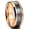 Anillo de Acero de Tungsteno con Patrón de Dragón Bicolor Tamaño Americano Estándar Anillo de Cerámica de Acero de Titanio Anillo de Titanio Dorado para Hombre Entrega Transfronteriza
