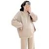 Roupa de maternidade outono e inverno conjunto de malha grossa com zíper parcial e capuz borda contrastante calça de perna larga conjunto de duas peças peça externa que cobre a barriga