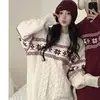 Atmosfera de Inverno Ano Novo Natal Suéter Vermelho Gola Redonda para Homens e Mulheres, Blusa de Tricô Quente Versátil Solta para Casais